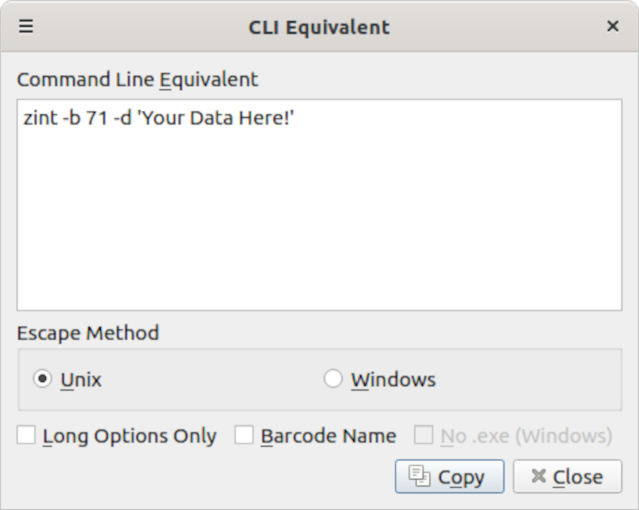 CLI Equivalent Dialog